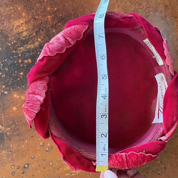 Vintage Velvet Leaves Hat Pink & Red Hat 60s Hat Union Made - Picture 5 of 6